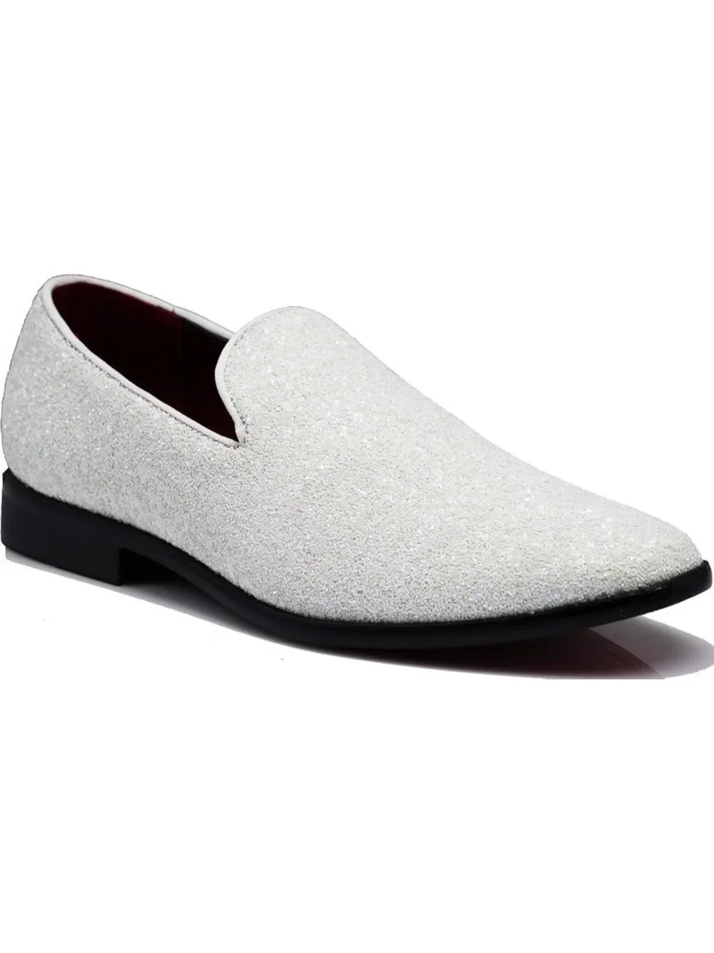 Men's White Vintage Glitter Loafers Slip On Tuxedo Dress Party Classic Shoes